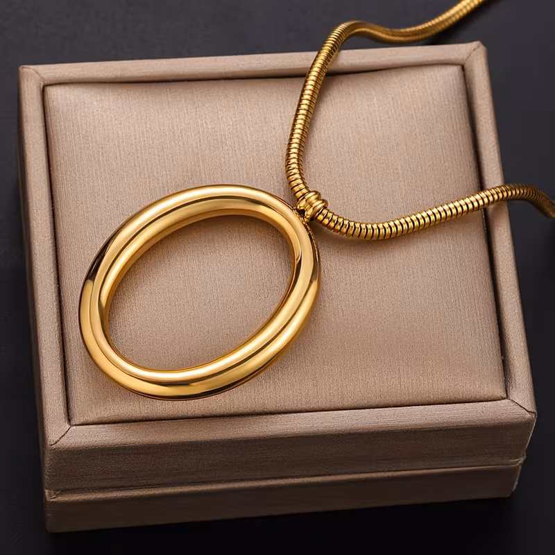 Elegant Gold O-Ring Pendant Necklace – Stainless Steel Minimalist Jewelry for Women | Polished Finish, Durable & Versatile - Image 2