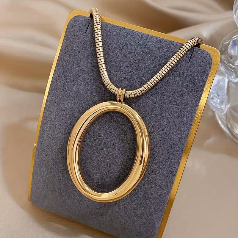 Elegant Gold O-Ring Pendant Necklace – Stainless Steel Minimalist Jewelry for Women | Polished Finish, Durable & Versatile