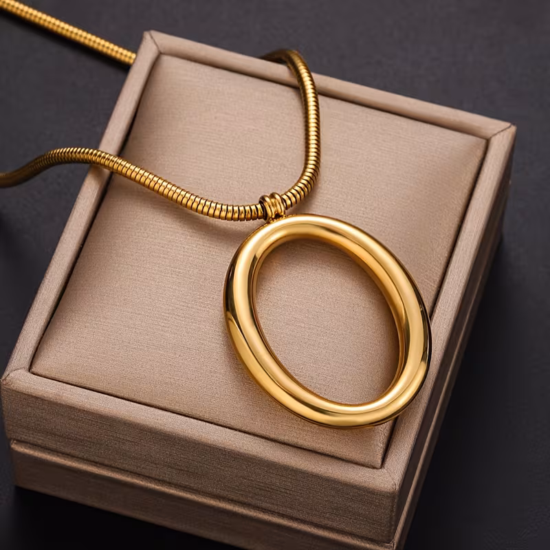 Elegant Gold O-Ring Pendant Necklace – Stainless Steel Minimalist Jewelry for Women | Polished Finish, Durable & Versatile - Image 4