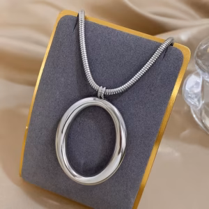 Elegant Large O-Ring Pendant Necklace – Stainless Steel Minimalist Jewelry for Women | Polished Finish, Durable & Versatile Gift